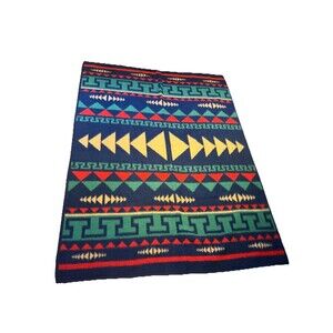 Vintage Biederlack Fleece Aztec Blanket Made in USA 72 X 54